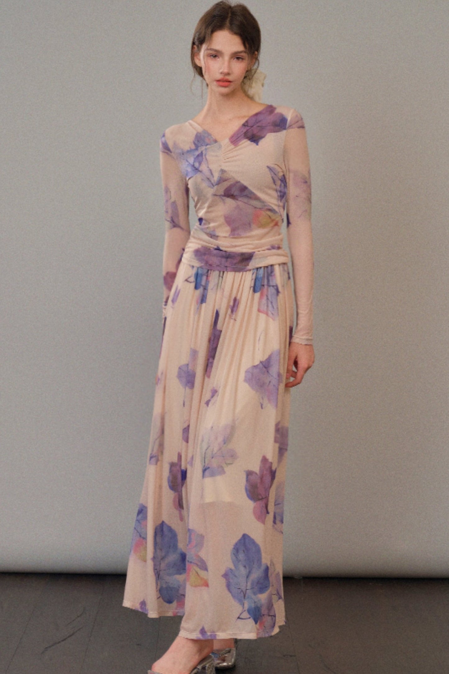 [9.19 New at 8 p.m.] Purple Mandarin Maple Leaf Chinese Restaurant French elegance suit long skirt two-piece set