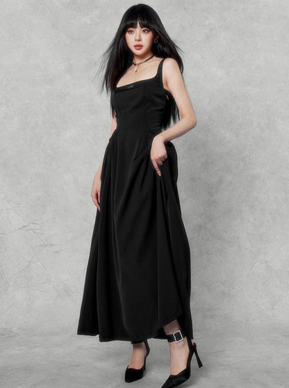 Hepburn Square Neck Waist Dress