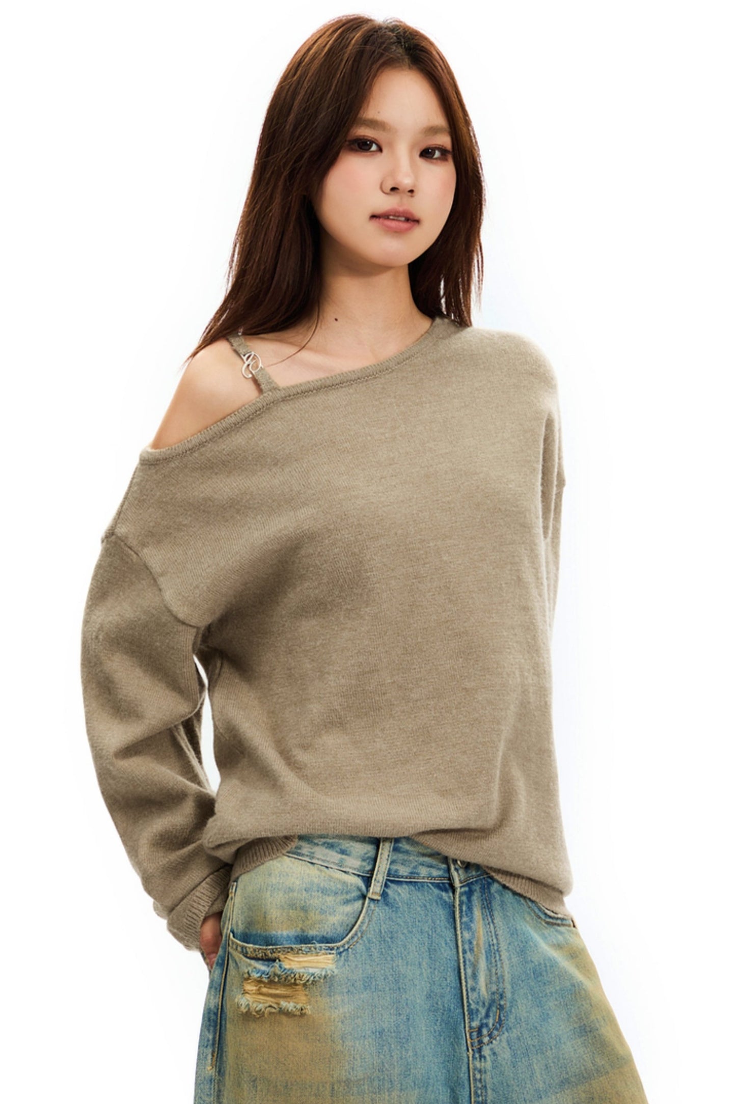 Slouchy Knitted Off-Shoulder Top