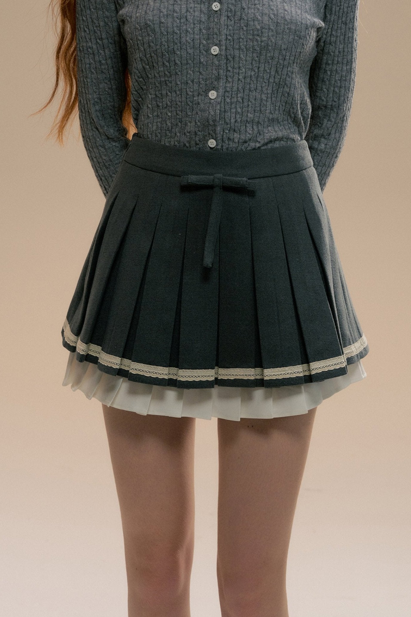 Gray Three-dimensional Girl PLEATED SKIRT