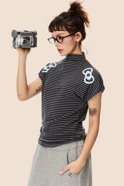 Slim Fit Ribbon Print Short Sleeve Tee