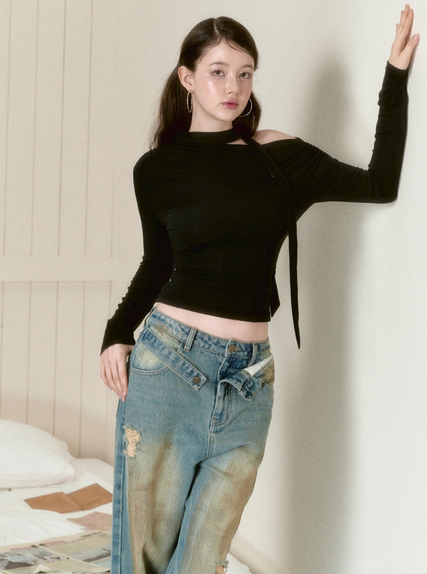 Streamer Slanted Shoulder Top