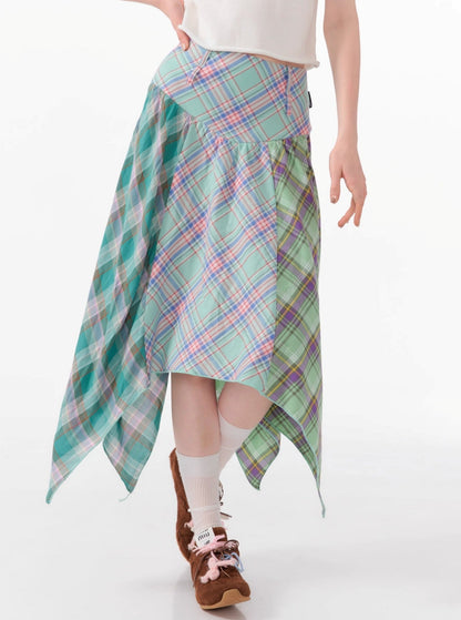 Irregular Check Midi Skirt