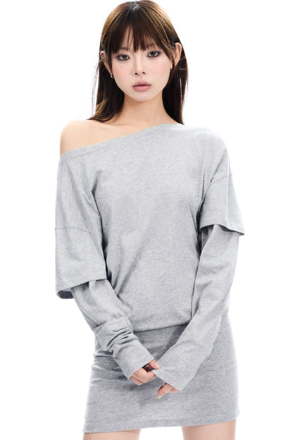 Slanted Neck Irregular Hem Dress