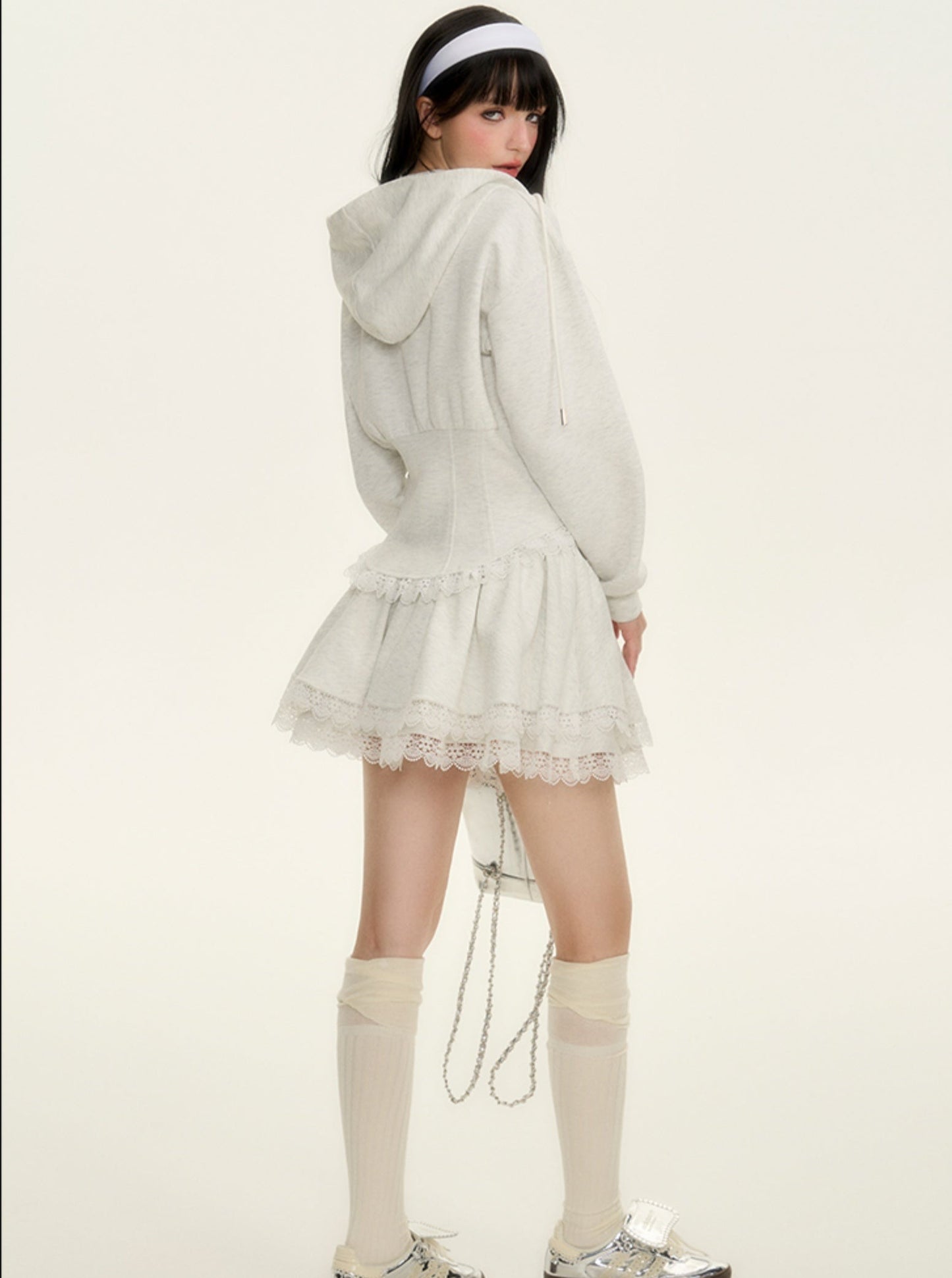 Flower Fishbone Hooded Sweatshirt Skirt Set-up