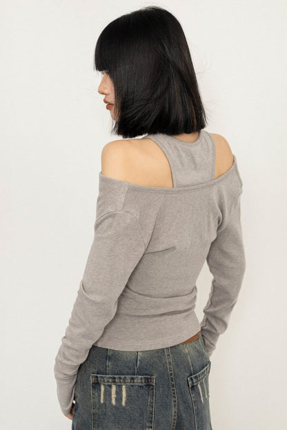 Off-Shouder Slim Fit Long Sleeve Top