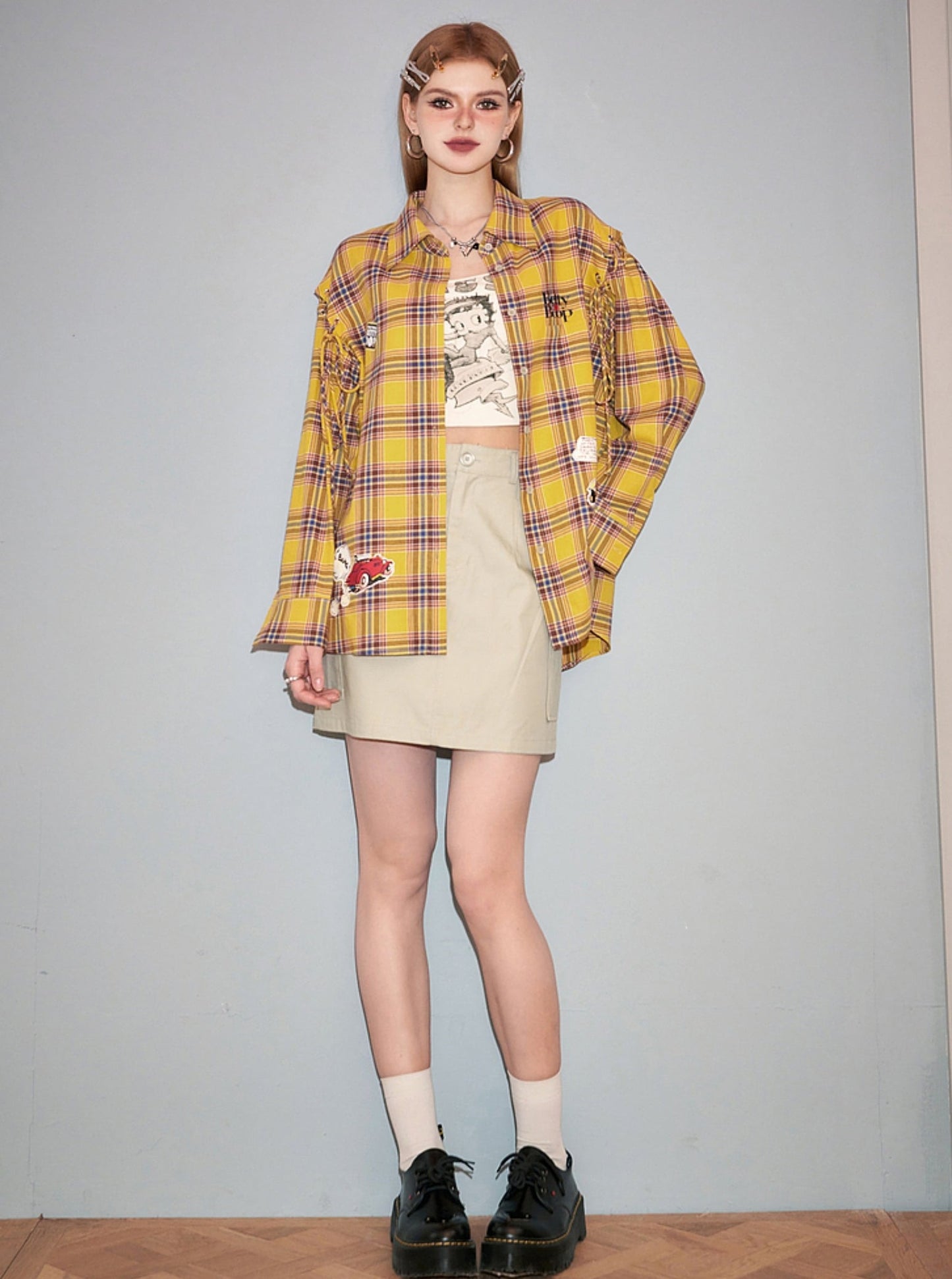 Betty Loose Plaid Long Sleeve Shirt