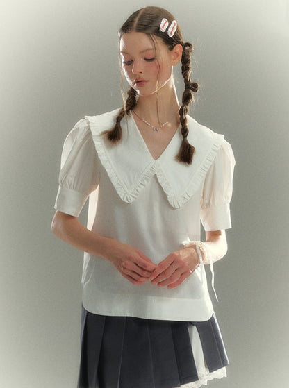 White Fungus Trim Doll Collar Shirt