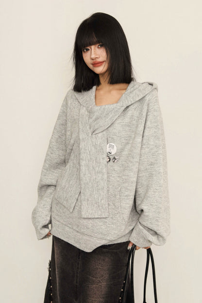 Loose Fit College Style Knitted Hoodie