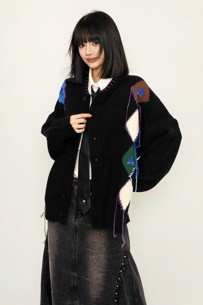 Tie-Dye Retro Loose Knit Sweater Coat