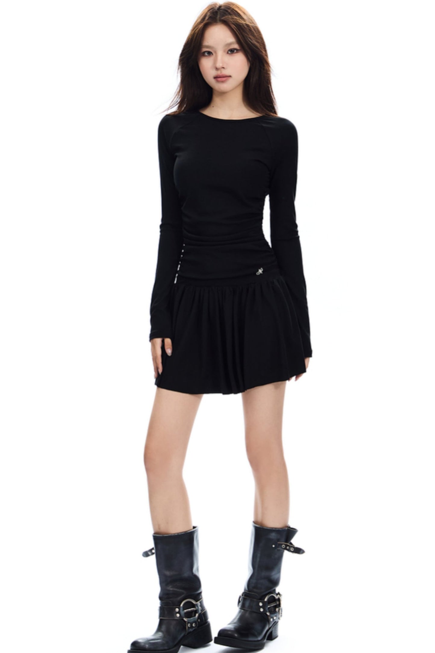 Retro Slim Shirred Knit Dress