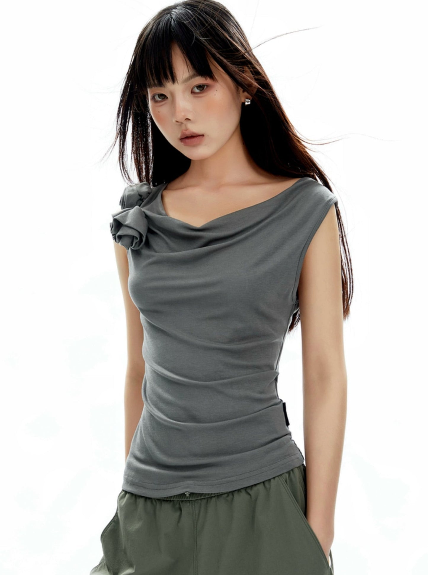 Spice Irregular Pleated Top