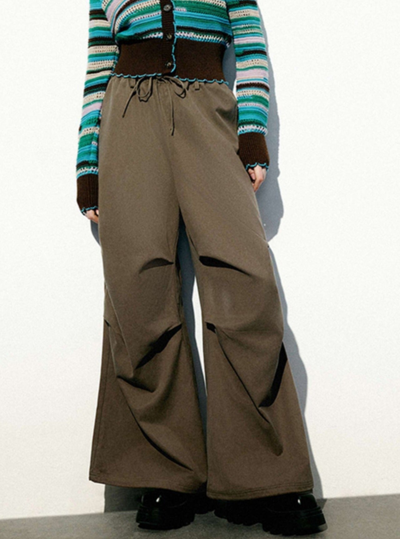 Drawstring Wide Brown Leg Pants