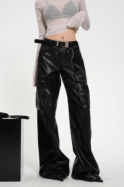 Street Style Shiny Leather Flared Pants