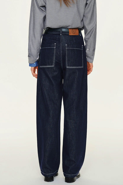 Blue Lyocell Strait-Leg Trousers