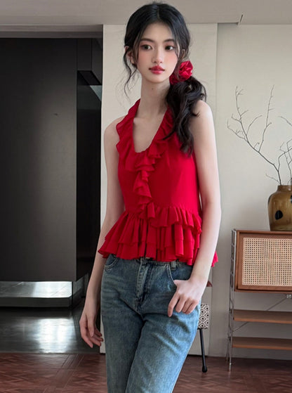 Rose Red Ruffle Top