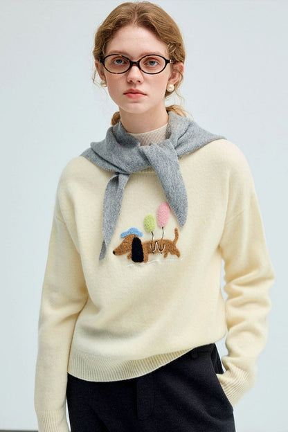 Puppy Travels Embroidered Casual Sweater