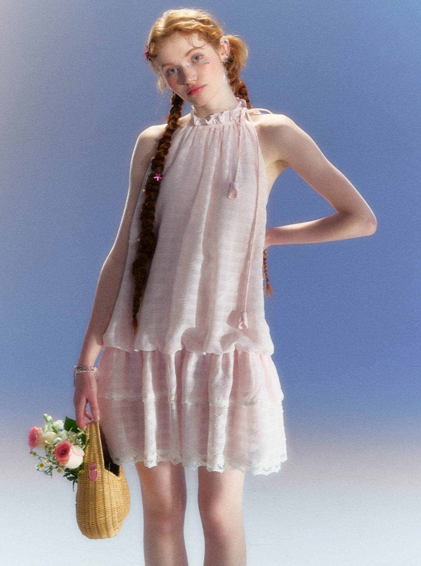 French Sleeveless Halterneck Dress