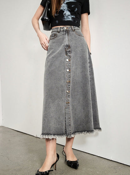 Gray High-Waist A-Line Skirt