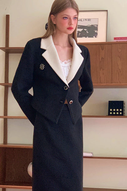 Black Woolen Jacket Two-Piece Set-Up