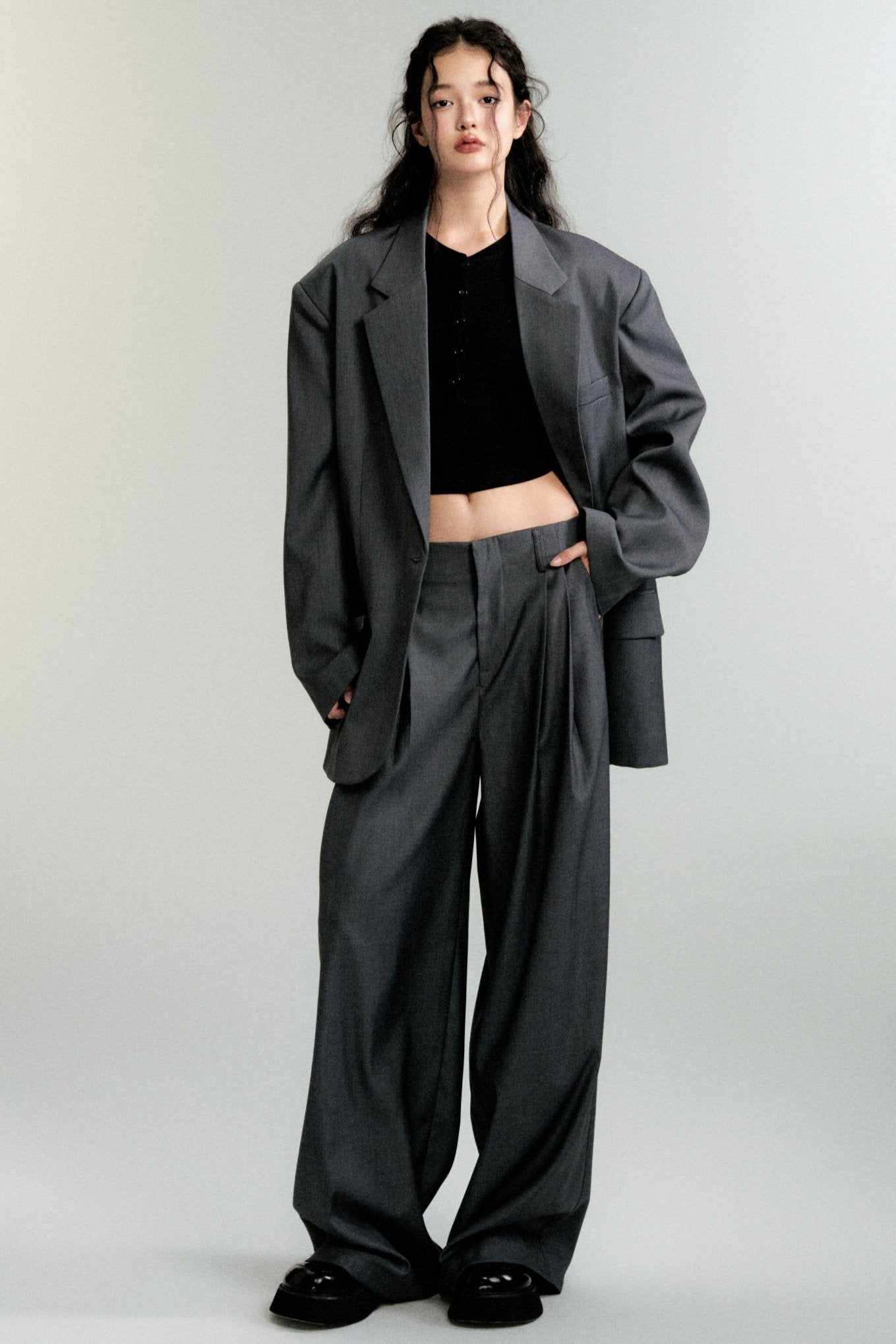 Loose Padded Shoulders Trousers Set-Up