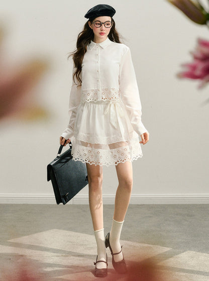 MIU Lace Skirt Shirt Set