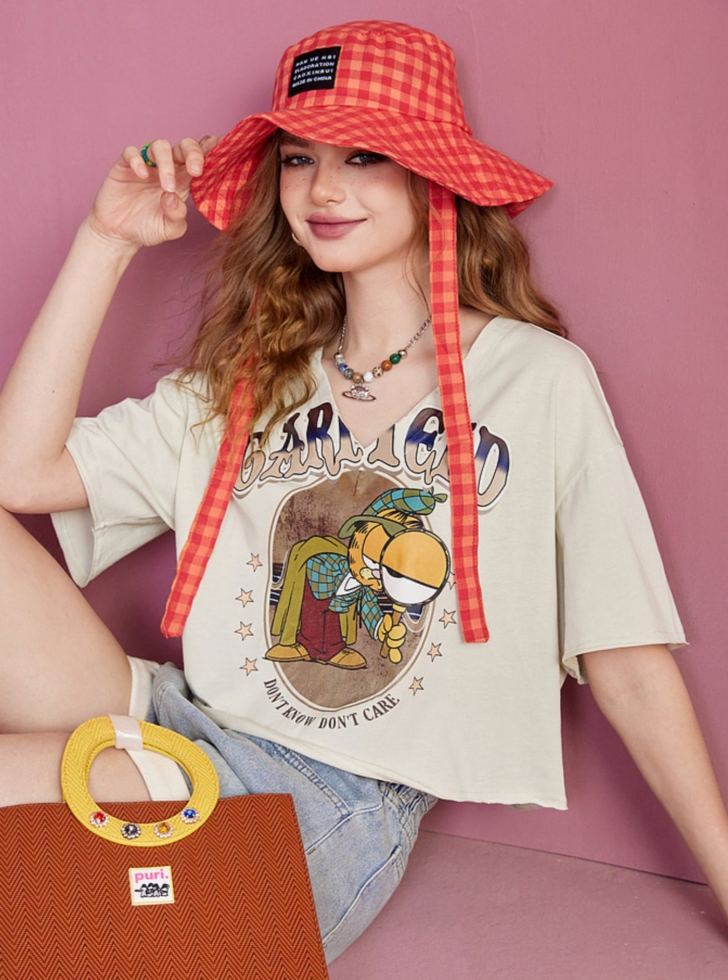 Retro Cartoon Print Kurzarm-Shirt