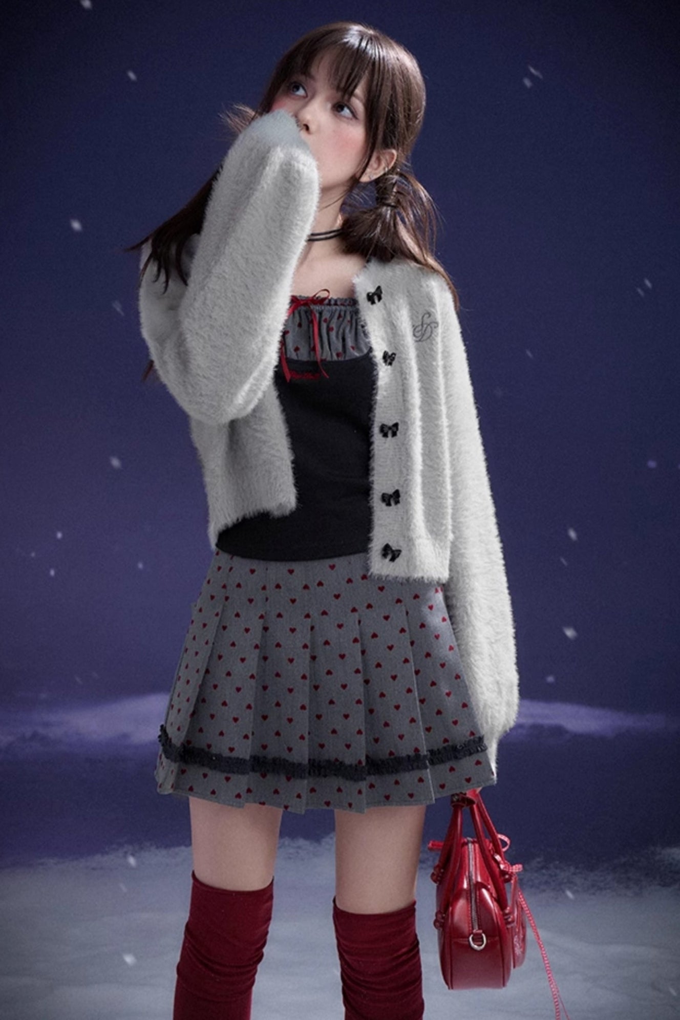 Red Flocked Sweetheart Skirt