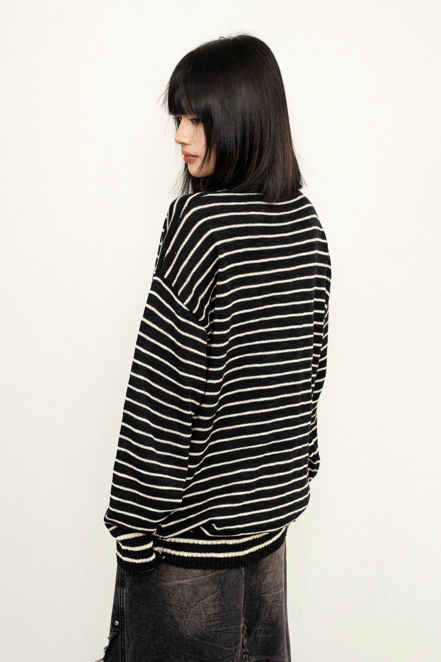 OCTTFLAB Fall/Winter Lazy Lace-up Striped Loose Sweater Women's 2024 New Hooded Pullover Knit