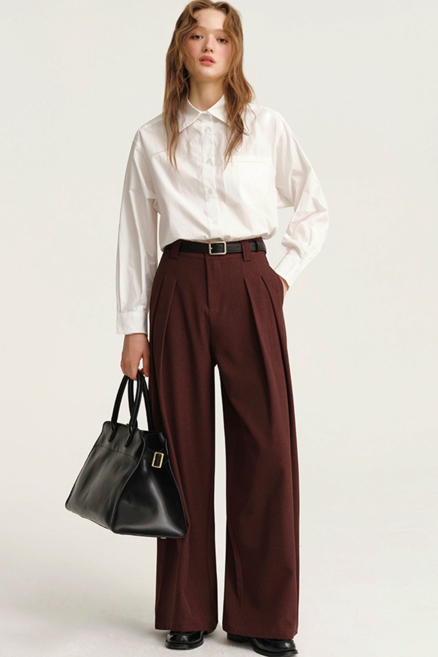 Solid Color Pressed Wide-Leg Pants