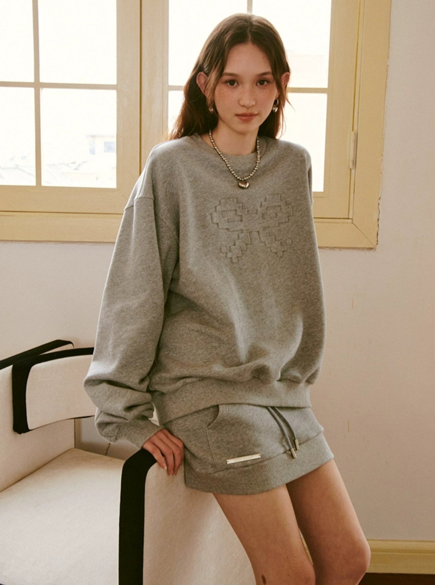 Mosaik-Pixel-Schleifen-Sweatshirt Hip Set-Up