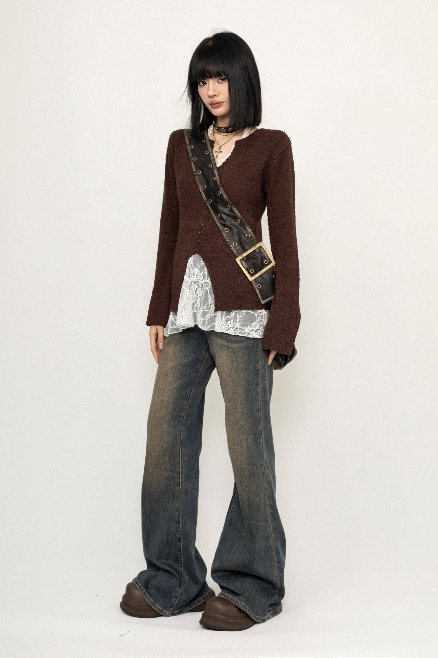 Versatile Coffee Wool Knit Sweater