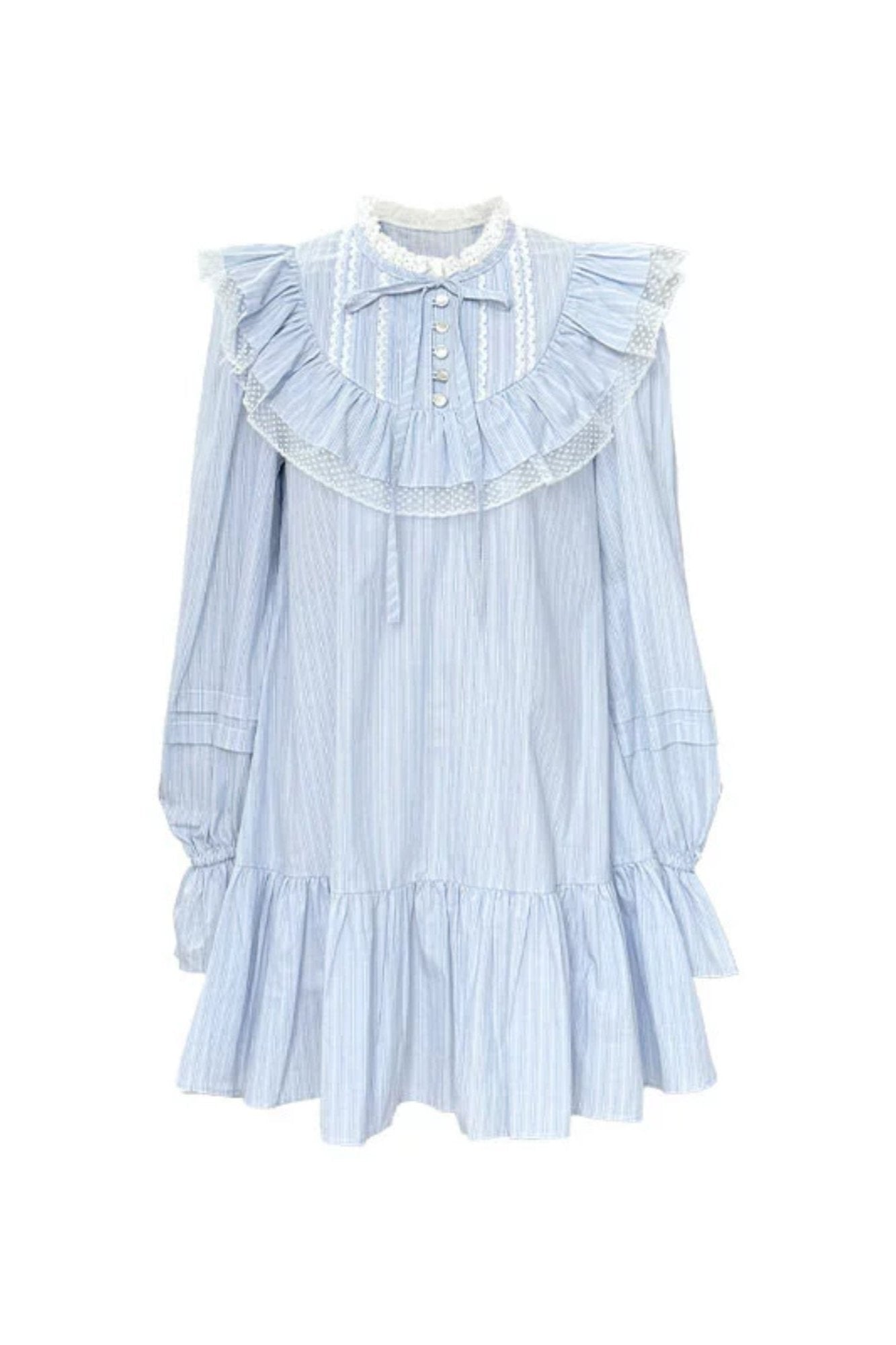 Bow Ruffled Stripe Long Sleeve Dress