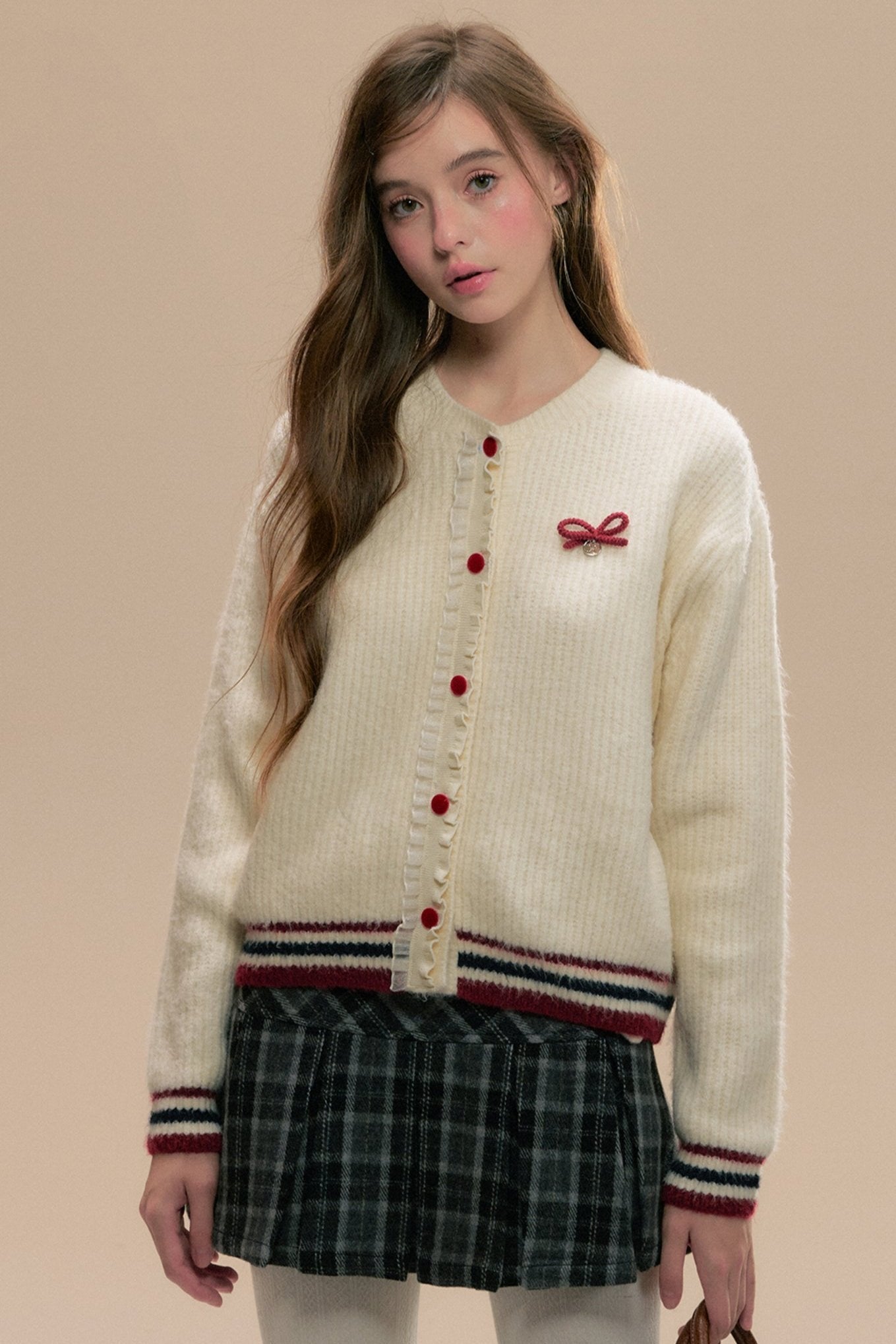 College hit Red Baseball Knit Cardigan