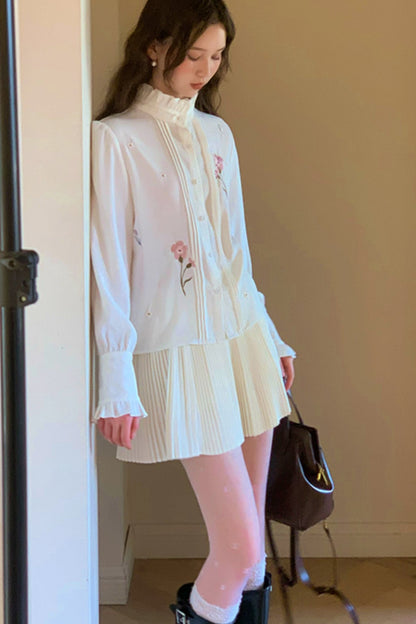 [9.19 20 o'clock new] spring tea peach peach flower long-sleeved shirt cold high-end temperament shirt women