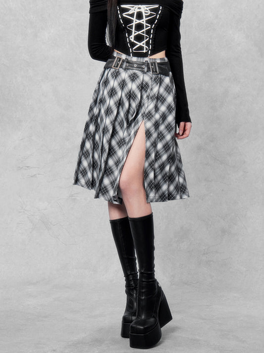 Babes Design Sense Plaid Slit Pleated Skirt