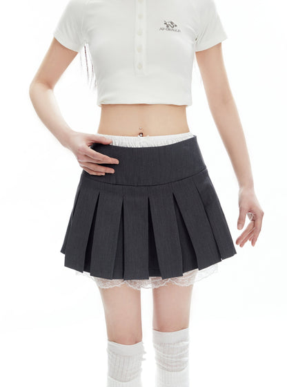 Gray Pleated Skirt And Hottie Lace Set