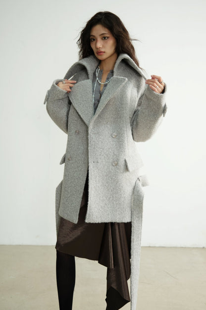 Light Gray Wool Stand-Collar Coat