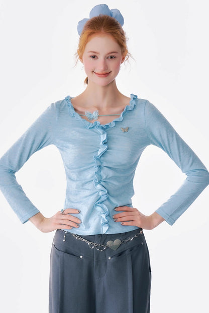 Butterfly Lace Slim Long Sleeve Top