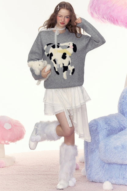 AYF|"Ollie Puppy" Autumn/Winter French retro design sense lazy style loose knit pullover sweater women