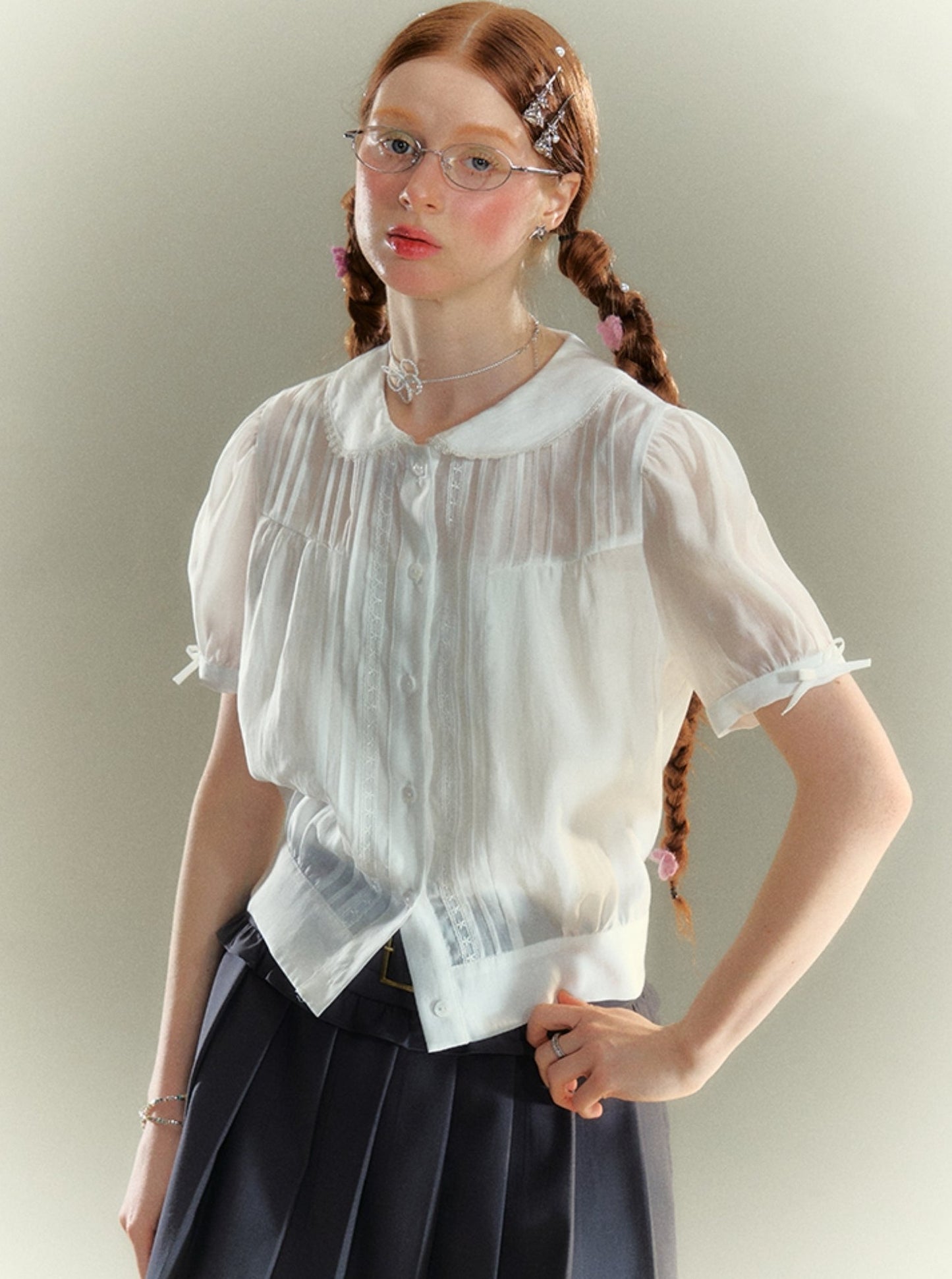 Babydoll Collar Short Sleeve Shirt