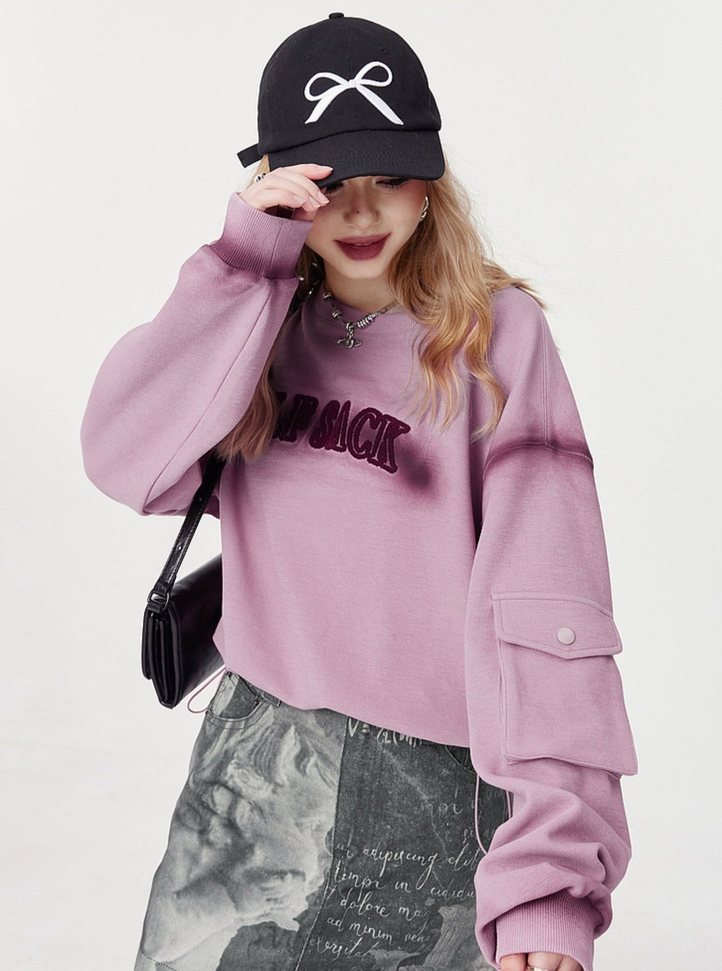 Smudge Pink Cropped Sweatshirt Top