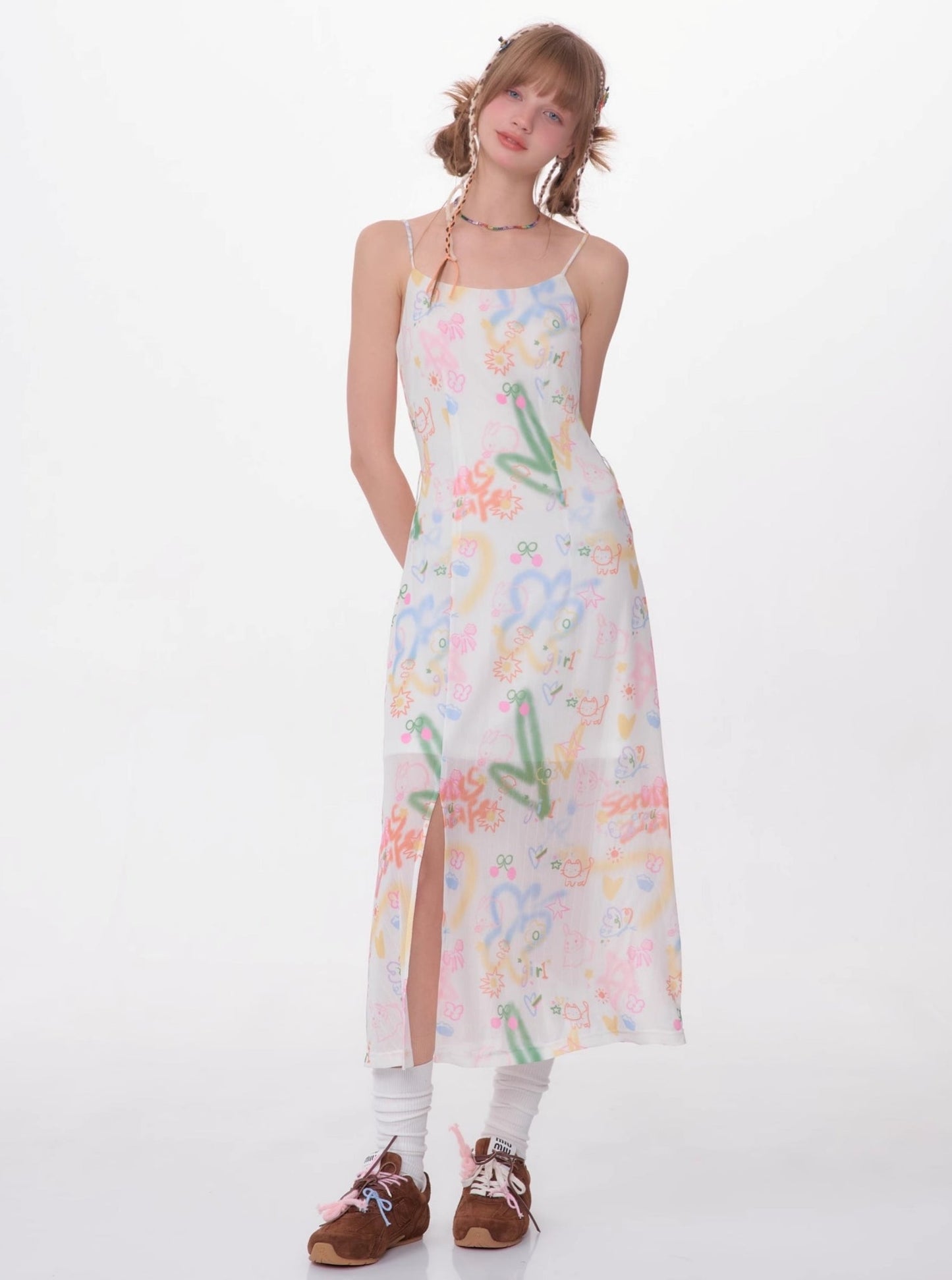 Slim Graffiti Print Slip Dress