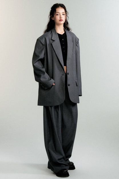 Loose Padded Shoulders Trousers Set-Up