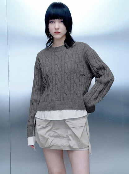 Fake Two Cable Knit Sweater