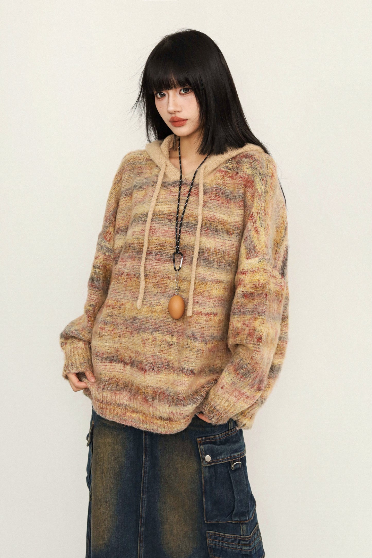 OCTTFLAB Herbst/Winter Lazy Gradient Tie-Dye Loose Sweater Women's 2024 New Hooded Pullover Strickpullover Women