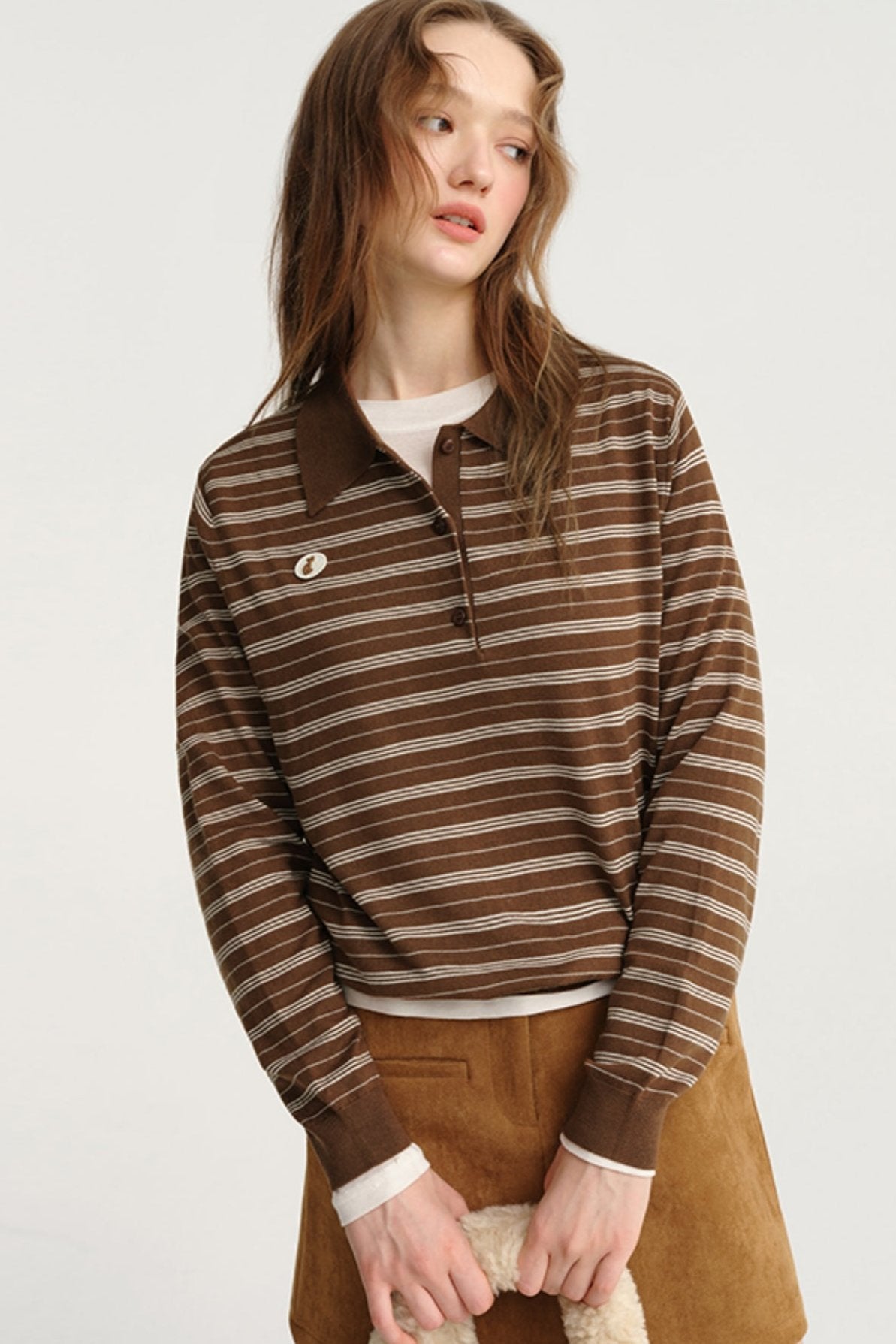 DESIGNER PLUS Contrasting Vintage Striped Knitted Polo Shirt Fall 2024 Cashmere Soft Pullover Sweater