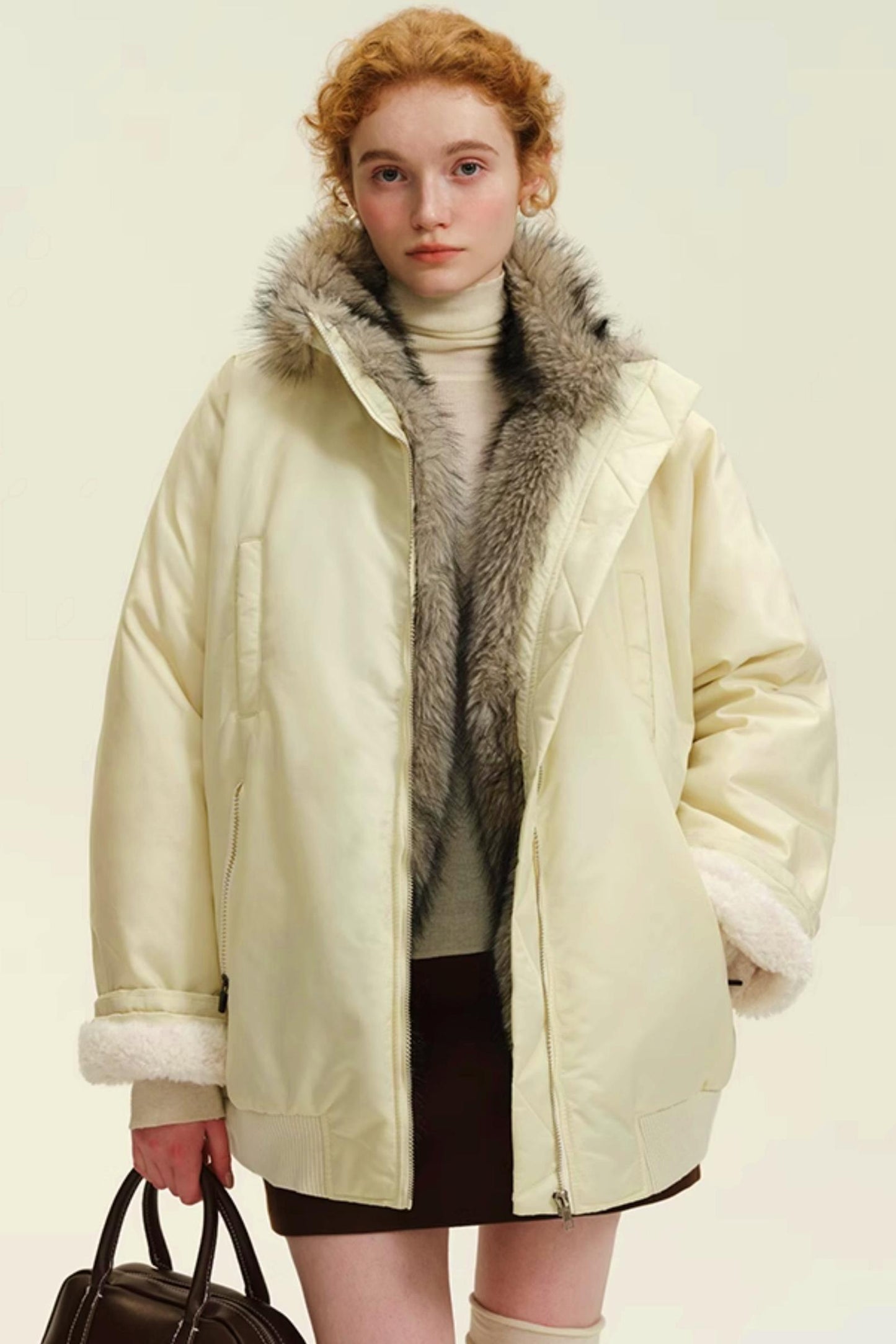 Reversible Winter Fur Collar Coat