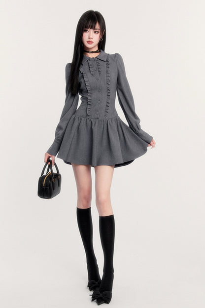 Bow Long Sleeve Autumn Shirt Dress