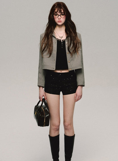 Black Sequin Slim Spring Hot Pants